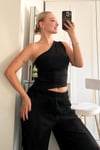 Siyah Tek Omuzlu Basic Kadın Body SH144