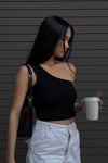 Siyah Tek Omuzlu Kadın Crop SH143