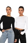 Siyah/Beyaz Bisiklet Yaka Basic Uzun Kollu Body SH142