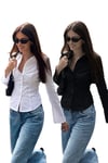 Siyah/Beyaz Uzun Kollu Vücuda Oturan Gömlek SH356