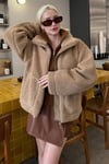 Sütlü Kahve Cepli Kadın Peluş Mont SH320