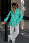 Turkuaz Oversize Basic Kadın Gömlek SH268