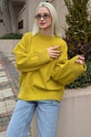 Yağ Yeşili Bisiklet Yaka Oversize Triko Kazak SH173