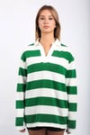 Yeşil Polo Yaka Çizgili Oversize Kazak SH122