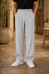 Erkek Açık Gri Baggy Fit Rahat Kesim Pileli Kumaş Pantolon