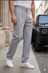 Erkek Açık Gri Baggy Fit Rahat Kesim Pileli Kumaş Pantolon