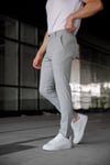 Erkek Açık Gri Slim Fit Çizgili Likralı Yan Cep Bilek Boy Kumaş Pantolon