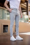 Erkek Açık Gri Slim Fit Çizgili Likralı Yan Cep Bilek Boy Kumaş Pantolon