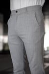Erkek Açık Gri Slim Fit Çizgili Likralı Yan Cep Bilek Boy Kumaş Pantolon