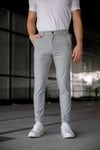 Erkek Açık Gri Slim Fit Çizgili Likralı Yan Cep Bilek Boy Kumaş Pantolon