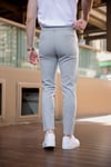 Erkek Açık Gri Slim Fit Çizgili Likralı Yan Cep Bilek Boy Kumaş Pantolon