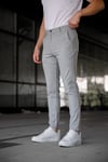 Erkek Açık Gri Slim Fit Çizgili Likralı Yan Cep Bilek Boy Kumaş Pantolon