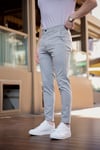 Erkek Açık Gri Slim Fit Çizgili Likralı Yan Cep Bilek Boy Kumaş Pantolon