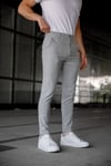 Erkek Açık Gri Slim Fit Çizgili Likralı Yan Cep Bilek Boy Kumaş Pantolon