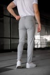 Erkek Açık Gri Slim Fit Çizgili Likralı Yan Cep Bilek Boy Kumaş Pantolon