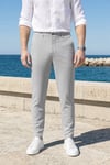 Erkek Açık Gri Slim Fit Dar Kesim Likralı Yan Cep Bilek Boy Düz Kumaş Pantolon