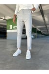 Erkek Açık Gri Slim Fit Dar Kesim Likralı Yan Cep Bilek Boy Düz Kumaş Pantolon