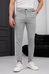 Erkek Açık Gri Slim Fit Dar Kesim Likralı Yan Cep Bilek Boy Düz Kumaş Pantolon
