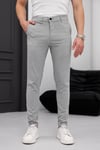 Erkek Açık Gri Slim Fit Dar Kesim Likralı Yan Cep Bilek Boy Düz Kumaş Pantolon