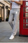 Erkek Açık Gri Slim Fit Dar Kesim Likralı Yan Cep Bilek Boy Düz Kumaş Pantolon