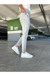 Erkek Açık Gri Slim Fit Dar Kesim Likralı Yan Cep Bilek Boy Düz Kumaş Pantolon