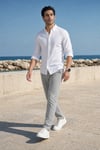 Erkek Açık Gri Slim Fit Dar Kesim Likralı Yan Cep Bilek Boy Düz Kumaş Pantolon