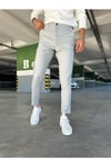 Erkek Açık Gri Slim Fit Dar Kesim Likralı Yan Cep Bilek Boy Düz Kumaş Pantolon
