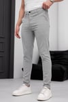 Erkek Açık Gri Slim Fit Dar Kesim Likralı Yan Cep Bilek Boy Düz Kumaş Pantolon