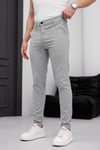 Erkek Açık Gri Slim Fit Dar Kesim Likralı Yan Cep Bilek Boy Düz Kumaş Pantolon