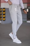 Erkek Açık Gri Slim Fit Likralı Armür Desenli Casual Pantolon