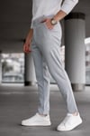 Erkek Açık Gri Slim Fit Likralı Armür Desenli Casual Pantolon