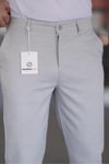 Erkek Açık Gri Slim Fit Likralı Armür Desenli Casual Pantolon