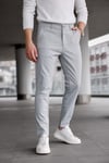 Erkek Açık Gri Slim Fit Likralı Armür Desenli Casual Pantolon