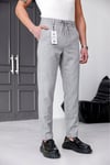 Erkek Açık Gri Slim Fit Likralı Beli Lastikli Bağcıklı Yan Cep Jogger Kumaş Pantolon