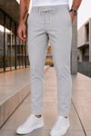 Erkek Açık Gri Slim Fit Likralı Beli Lastikli Bağcıklı Yan Cep Jogger Kumaş Pantolon