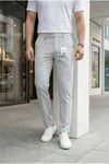 Erkek Açık Gri Slim Fit Likralı Yan Cep Bilek Boy Düz Kumaş Pantolon
