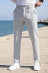 Erkek Açık Gri Slim Fit Likralı Yan Cep Bilek Boy Düz Kumaş Pantolon