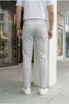 Erkek Açık Gri Slim Fit Likralı Yan Cep Bilek Boy Düz Kumaş Pantolon