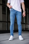 Erkek Açık Mavi Slim Fit Likralı Dar Paça Lazerli Kot Pantolon