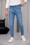 Erkek Açık Mavi Slim Fit Likralı Dar Paça Lazerli Kot Pantolon