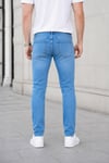 Erkek Açık Mavi Slim Fit Likralı Dar Paça Lazerli Kot Pantolon