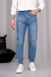 Erkek Açık Mavi Slim Fit Likralı Dar Paça Lazerli Kot Pantolon