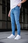 Erkek Açık Mavi Slim Fit Likralı Dar Paça Lazerli Kot Pantolon