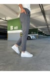 Erkek Antrasit Slim Fit Dar Kesim Likralı Yan Cep Bilek Boy Düz Kumaş Pantolon