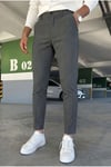 Erkek Antrasit Slim Fit Dar Kesim Likralı Yan Cep Bilek Boy Düz Kumaş Pantolon