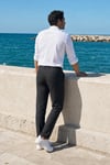 Erkek Antrasit Slim Fit Dar Kesim Likralı Yan Cep Bilek Boy Düz Kumaş Pantolon