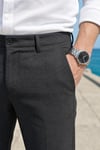 Erkek Antrasit Slim Fit Dar Kesim Likralı Yan Cep Bilek Boy Düz Kumaş Pantolon