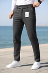 Erkek Antrasit Slim Fit Likralı Yan Cep Bilek Boy Düz Kumaş Pantolon