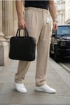 Erkek Bej Baggy Fit Rahat Kesim Pileli Kumaş Pantolon