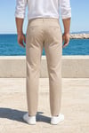 Erkek Bej Slim Fit Dar Kesim Likralı Yan Cep Bilek Boy Düz Kumaş Pantolon